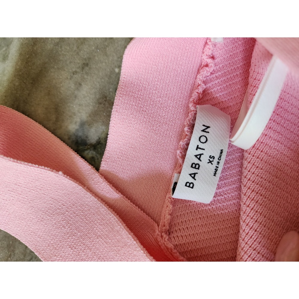 Aritzia Babaton Sculpt Knit Cross Front Halter Top Pink Ribbed Sleeveless XS - Picture 3 of 7
